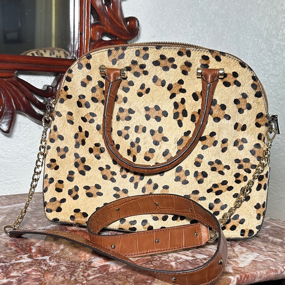Source Unknown Leopard Print Satchel with Tan Acc… - image 1